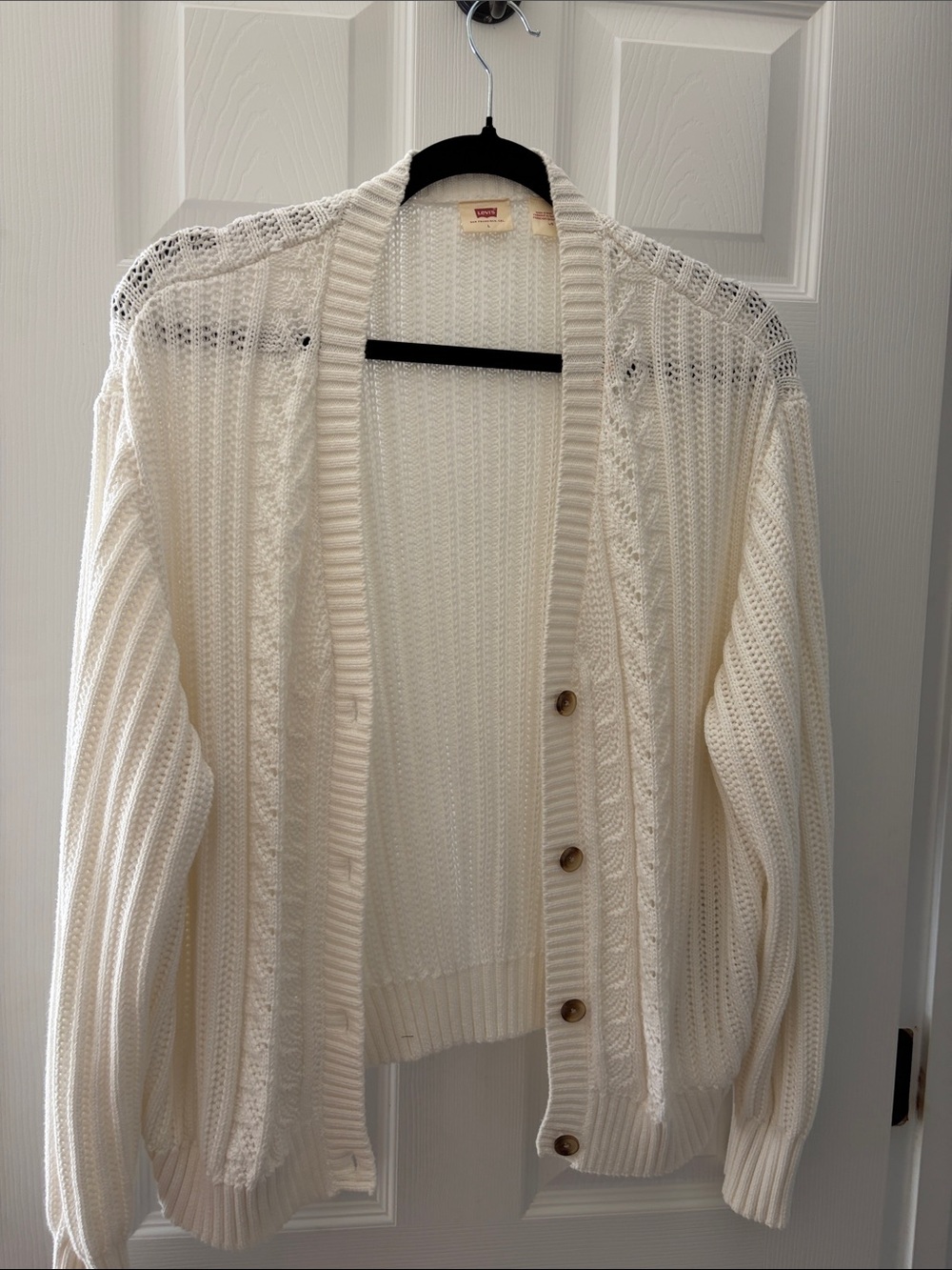 Levi's Cream Open-Weave Button Front Cardigan